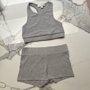 Spiritual Gangster PJ Set Ribber Gray Booty Shorts & Crop T Back Bralette XS